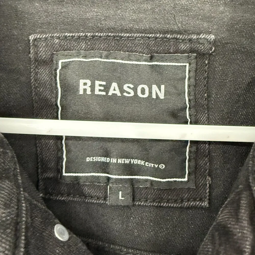 Reason Denim Jacket Graffiti Biker Emo Grunge Streetwear Art to Wear Men Size L